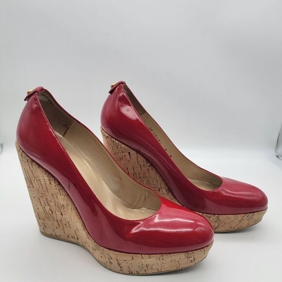 STUART WEITZMAN Corkswoon Patent Wedge Pump Pimento Size 8 Medium - Picture 10 of 11
